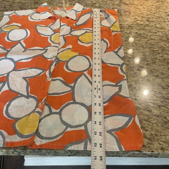 Vintage Rodier Paris Womens Orange Print Short Sleeve Blouse size 40 US 10 - Picture 9 of 9